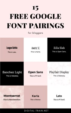 the top 15 free google font pairings for bloggers to use on their blog