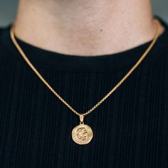 Gold Coin Pendant Rope Box Chain Necklace For Men or Women - Necklace - Boutique Wear RENN Gold Coin Necklace As A Gift, Gold Chain Coin Necklace As Gift, Gold Chain Coin Necklace Gift, Gold Coin Necklace For Gift, Gold Coin Necklace Perfect For Gifts, Gold Coin Pendant Necklace In Stainless Steel, Gold Stainless Steel Necklace With Coin Pendant, Orders Packaging, Gold Coin Pendant