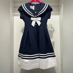 New With Tags Size: 8 1940s Sailor Dress, Spring Sailor-style Short Sleeve Dresses, Cute Blue Dress For School, Cute Blue School Dress, Blue Cotton Sailor Dress, Blue Sailor Cotton Dress, Navy School Dress For Spring, Blue Sailor Style Cotton Dress, Sailor Style Blue Cotton Dress