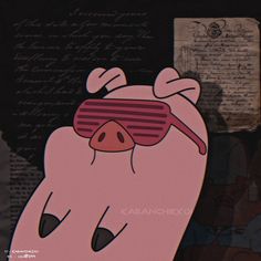 a cartoon pig with sunglasses on its head and eyeglasses over it's eyes