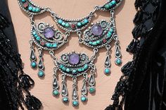 Vintage Mexican Taxco Sterling Silver Amethyst Turquoise Chandelier Necklace | eBay Turquoise Chandelier, Chandelier Necklace, Treasure Jewelry, Asian Jewelry, Bold Necklace, Vintage Fine Jewelry, Unusual Jewelry