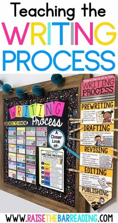 a bulletin board with the words writing process written on it