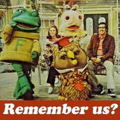 an advertisement for the sesame street show featuring characters from sesame and kermie, who appear to be dressed in costumes