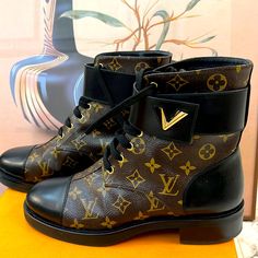 These Boots Are Classy And Stylish. I Used Only Two Times For Short Time Very Clean And Almost New Condition . Lv Monogram, Louis Vuitton Shoes, Authentic Louis Vuitton, Bootie Boots, Black And Brown, Ankle Boots, Louis Vuitton, Monogram, Women Shoes