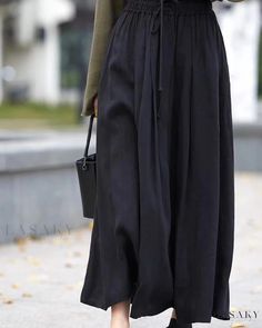 Lasaky - Premium Elastic Waist Midi Skirt in Sand-washed Solid Color with A-line Silhouette Tulle Maxi Skirt, Tulle Midi Skirt, Black F, Long Bodycon Dress, Bodycon Dress Parties, Skirt Skirt, Sleeveless Maxi Dress, Types Of Skirts, Collar Dress