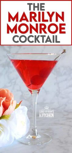 the marilyn monroe cocktail is served in a coupe glass and garnished with flowers