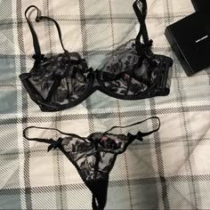 Agent Provocateur Black Lace Set. Gorgeous, Delicate And Sooo Sexy. Bra Is 36dd (Balconette Style) And Panty (Gstring) Is A Size 4. The Details On Both Pieces Are So Pretty And Feminine. Full Of Floral Lace, Bows And Shimmer Accents! This Set Is Nwot. Will Provide A Fun Box Or A Cloth Duster For It This Set Deserves One Retail: Bra $225 Bottom $115 Last Pic Shows A Model Wearing Similar Style Bra. Black Bra And Under Set, Queens Clothes, Bra Art, Panties And Bra, Lingerie Pjs, Queen Outfit, Bra And Panty Set, Beautiful Bra, Lace Set