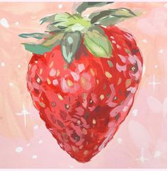 a painting of a strawberry on a pink background