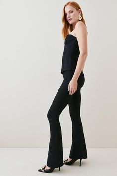 Contouring The Silhouette With A Tactile Knit, Seamless Styling Starts With The Kick Flare Pants. Landing At The Off-Kilter Addition Of Split Cuffs, Pair With Streamlined Stilettos For An Elevated Finish.High-Rise Banded Waistslim Legssplit Cuffsfit: Figure Form Kick Flare Pants, Knit Trousers, Kick Flares, Flare Trousers, Knit Pants, Karen Millen, Slim Waist, Split Hem, Fashion Face