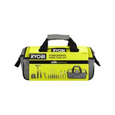 a tool bag filled with tools on top of a white background and the words, royal homeowners hand tools kit