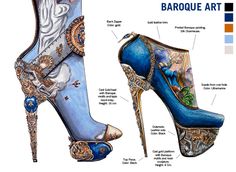 Learn Art History Through 10 Stunning Pairs Of High Fashion Heels Designer Nick Adelman - We #lovedesign Istoria Artei, Shoes Illustration, Architecture Books, Baroque Art, Couture Shoes, Fashion Media, Learn Art, Shoe Art, Fashion Heels