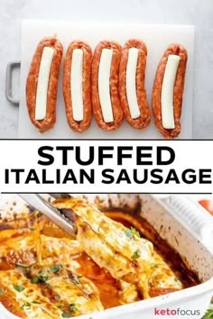 sausage stuffed with italian sauce in a casserole dish