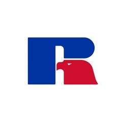 the red, white and blue r logo is shown on a white background with an eagle