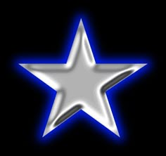 a shiny silver star on a black background with blue light in the middle and bottom