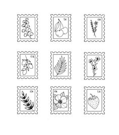 stamps with different plants and berries on them