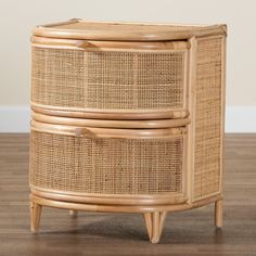 two wicker drawers on wooden floor next to wall