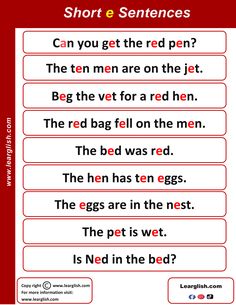 the short e sentence worksheet for kids