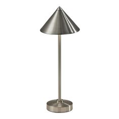 a lamp that is on top of a metal pole with a light bulb in the middle