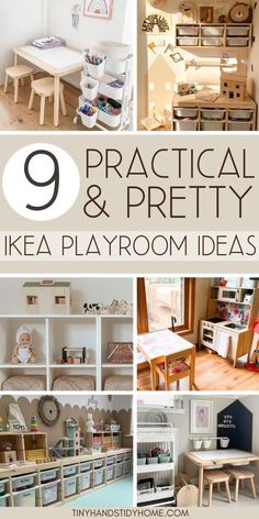 A collage of IKEA playroom design and storage ideas. The text over the image says, "9 of the best IKEA playroom hacks and ideas for your dream playroom". Play Area Ikea, Trofast Ikea Kids, Ikea Trofast Playroom, Toy Storage Ideas For Living Room, Ikea Playroom Storage, Ikea Playroom Ideas, Trofast Playroom, Ikea Toddler Room, Ikea Kallax Storage