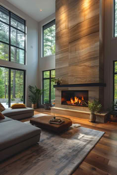 40 Fireplaces With Windows on Each Side for Modern Spaces Fireplace Luxury Modern, Fireplace Ideas Board And Batten, Vaulted Fireplace Ideas, Modern Contemporary Fireplace Ideas, Tall Fireplace Wall High Ceilings Wood, Modern Fireplaces Ideas Living Rooms, Modern Fireplace Floor To Ceiling, Fireplace Ideas Contemporary, Bathrooms With Fireplaces