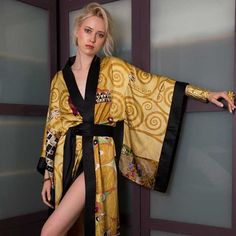 Kimono Maxi Dress | Eiyo Kimono Classy Trousers, Japanese Fashion Trends, Kimono Maxi Dress, Printed Kimono, Mode Kimono, Printed Robe, Drape Sleeves, Sleep Wear, Print Kimonos