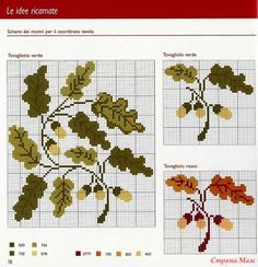 the cross stitch pattern shows different types of leaves and their names in english or french