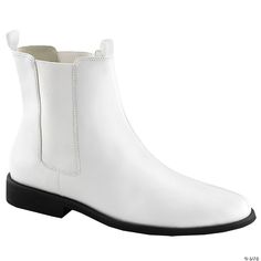 You will feel like blasting some rebels in these white trooper boots! These Chelsea-style boots are close-fitting, ankle-high boots with an elastic side panel on each side. They have a loop on the front and back enabling the boot to be pulled on with ease. These polyurethane adult trooper boots have a 1-inch flat heel and a pointed toe with a black contrasting sole. Trooper Boots, Pleaser Shoes, High Ankle Boots, Costume Shoes, Casual Jackets, Leather Books, White Boots, Fashion Street, Halloween Fun