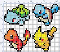 an image of pokemon cross stitch pattern with different colors and designs on it, including the pixel