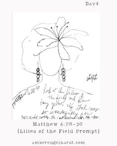 a black and white drawing of a flower with the words written below it in cursive writing