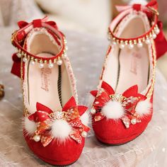 This price is for a pair of shoes only. Size343536373839404142Foot Length2222.52323.52424.52525.526Heel666666666 Red Round Toe Wedding Shoes For Party, Red Round Toe Wedding Party Shoes, Holiday Heels With Heel Strap And Round Toe, Formal Heels With Red Bow And Round Toe, Holiday Round Toe Heels With Heel Strap, Red Wedding Shoes For Spring, Christmas Evening Heels With Round Toe, Red Round Toe Heels For Christmas, Red Pointed Toe Heels For Christmas