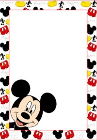 a mickey mouse frame with red and yellow polka dot border around it, on a white background