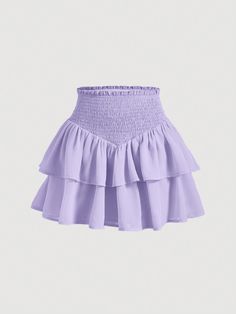 Purple Summer Paperbag Waist Ruffle Hem Smocked Skirt Purple Casual   Woven Fabric Plain Layered/Tiered Non-Stretch Summer Women Clothing, size features are:Bust: ,Length: ,Sleeve Length: Lavender Skirt, Adrette Outfits, Preppy Skirt, Smocked Skirt, Preformance Outfits, Rock Outfit, Purple Skirt, Cute Preppy Outfits, Skirt Mini