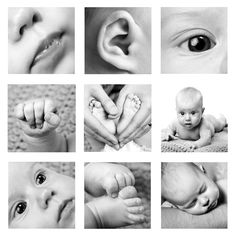 black and white images of babys with their hands together