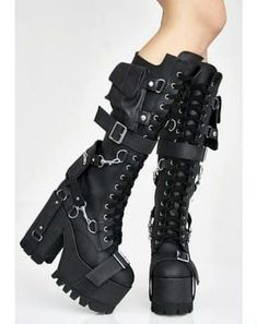 Gothic Boots, Goth Boots, New Rock, Black Knees, Buckle Boots, Cool Shoes