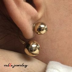 14k yellow gold ball earring with 2 ball at the top 8mm and 2 ball at the bottom 10mm. Gold Ball Earrings, Desired Reality, Gold Jacket, Ball Earrings, At The Top, The Top, Yellow Gold, Yellow, Gold