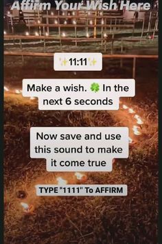 two texts that are in the grass with lights on them and one is saying, make a wish in the next 6 seconds now save and use this sound to make it come true