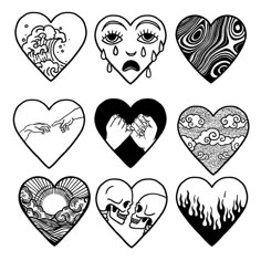 heart coloring pages with different types of hearts in black and white, including an image of a