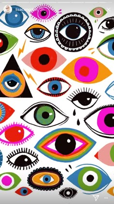 an eye pattern is shown on a white background with many different colors and shapes in the eyes