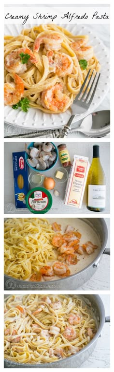 three pictures showing different types of pasta