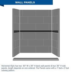 the wall panel is shown with measurements for each side, and one section has a black strip