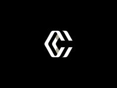 the letter c is made up of two intersecting lines in black and white, as well as