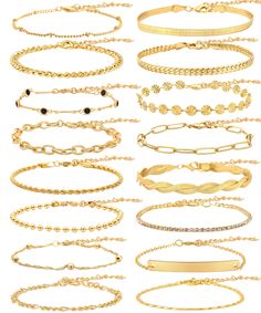 PRICES MAY VARY. 【Gold Chain Bracelets Set】You will receive 16 PCS gold chain bracelets,including beaded bracelet,flat snake chain bracelet,paperclip chain bracelets,rope bracelet and other different fashionable chain bracelet. These gold bracelets are suitable for layering as well as being worn alone. A variety of combinations not only provide more choices for your daily wear, but also make you more charming. 【Hypoallergenic Material】This gold link bracelets set is made of high-quality copper. Layering Gold Jewelry, Layered Gold Bracelets, Bracelet Ideas Gold, Theater Outfits, Gold Bracelet For Women Classy, Bracelets Gold Simple For Women, Minimal Gold Bracelet, Everyday Bracelets, Bracelet Gift Ideas