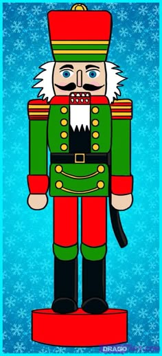 a nutcracker is standing in front of a blue background