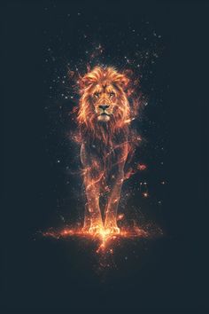 a lion standing in the middle of a dark background