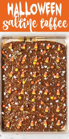 halloween saltine toffee in a pan with candy sprinkles