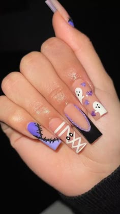 Fall nails, Halloween nails, pink short nails, October nails, spooky cute nails Purple Halloween Nails Coffin, Cute Nails Acrylic Coffin Fall, Fall Glue On Nails, Short Acrylic Nails Black And Purple, Acrylic Nail Designs Spooky, Spooky Season Nails Square, Purple And Orange Halloween Nails Acrylic, Pink Spooky Nails Simple, Halloween Nail Designs Medium Length