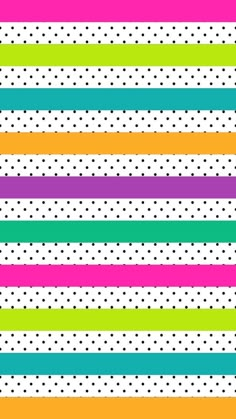 a colorful striped background with polka dots