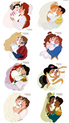 disney princesses are hugging each other in different positions and colors, with the names on them