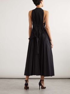 ALAÏA Belted ruched cottton-poplin midi dress Black Poplin Dress, Everyday Wardrobe, David Yurman