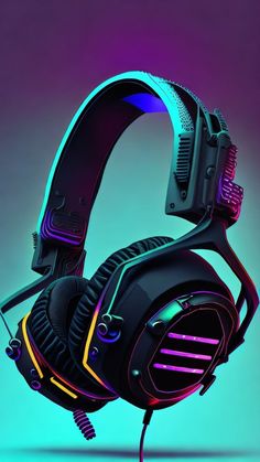 a pair of headphones that are glowing in the dark with neon lights on them